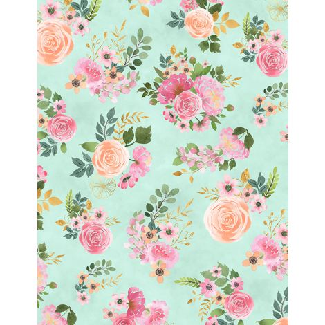 Wilmington Prints Fabrics Bouquet Toss Teal