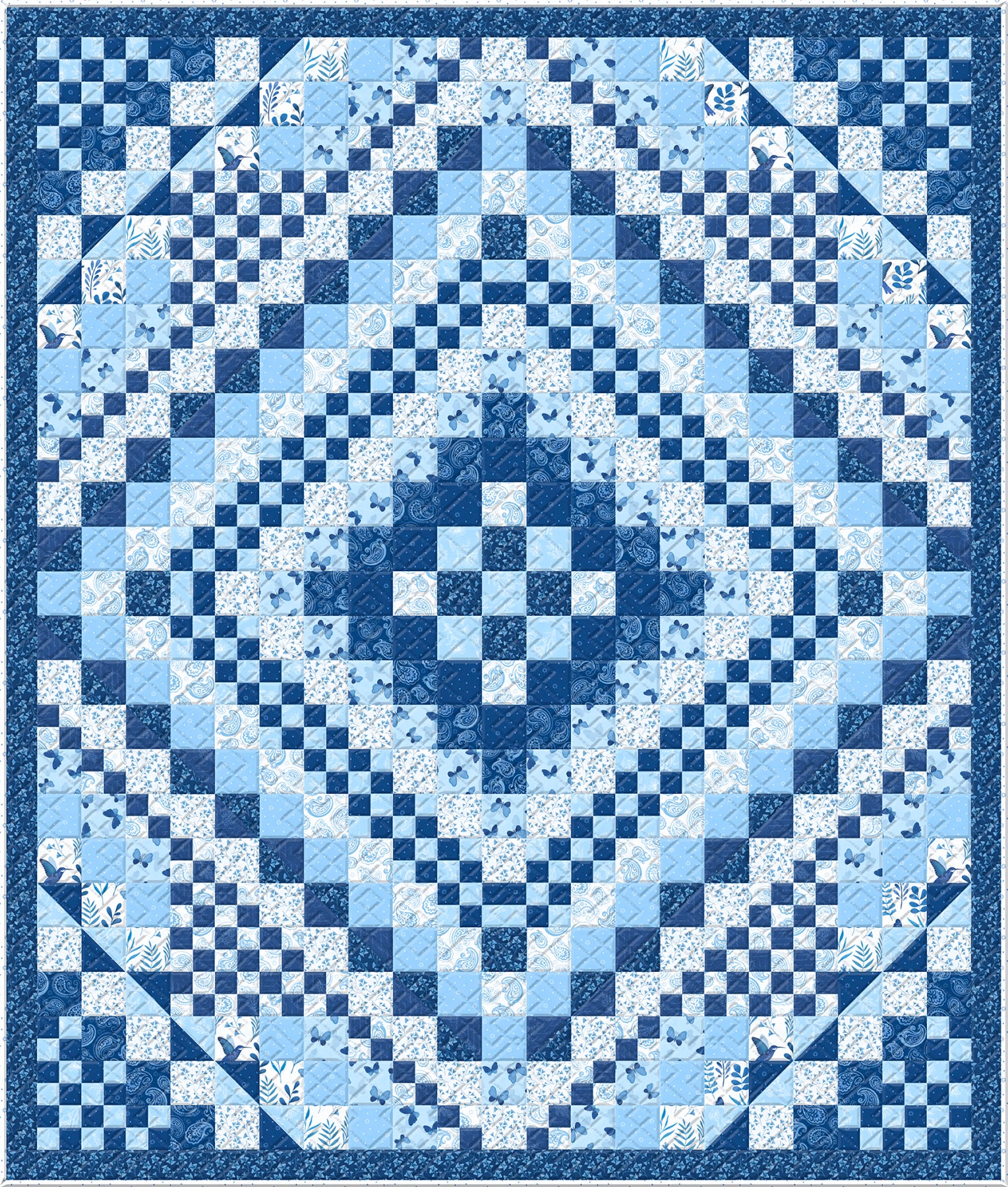 Wilmington Prints Fabrics Blissful Blue Large Throw Quilt