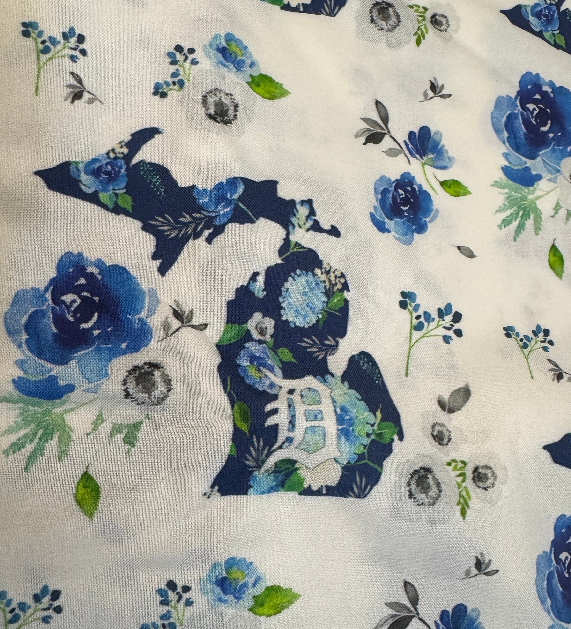 Blue Floral Detroit Michigan USA White States Cotton