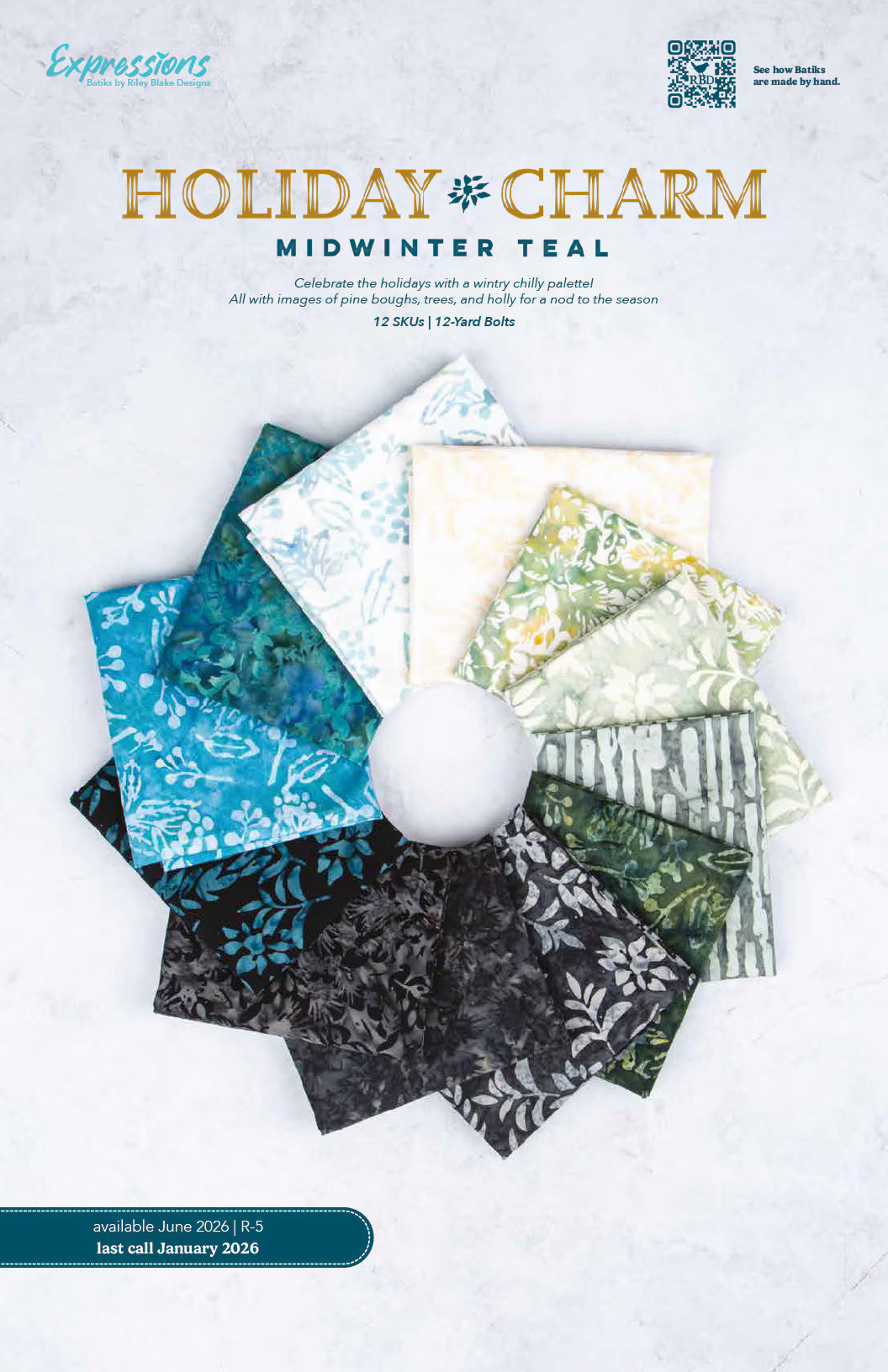 Holiday Charm Midwinter Teal Batiks