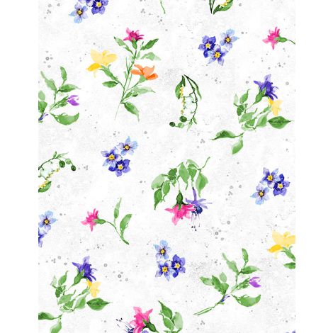 Wilmington Prints Fabrics Floral Flutter Susan Winget Large Floral Toss Light Gray