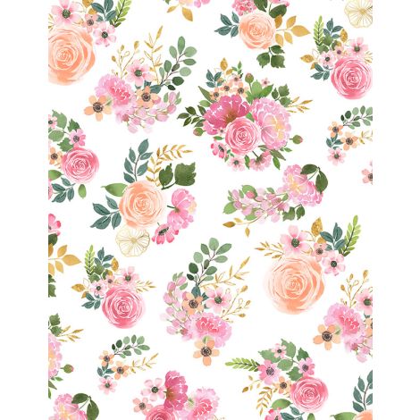 Wilmington Prints Fabrics Bouquet Toss White