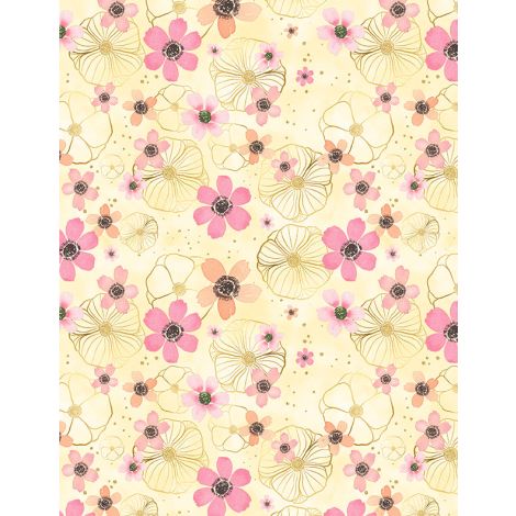 Wilmington Prints Fabrics Flowers & Gold Yellow