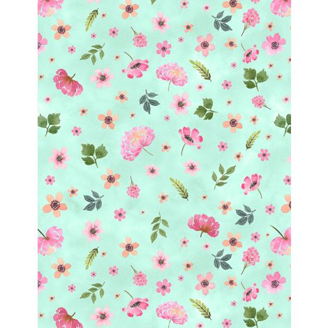 Wilmington Prints Fabrics Tossed Flowers Teal