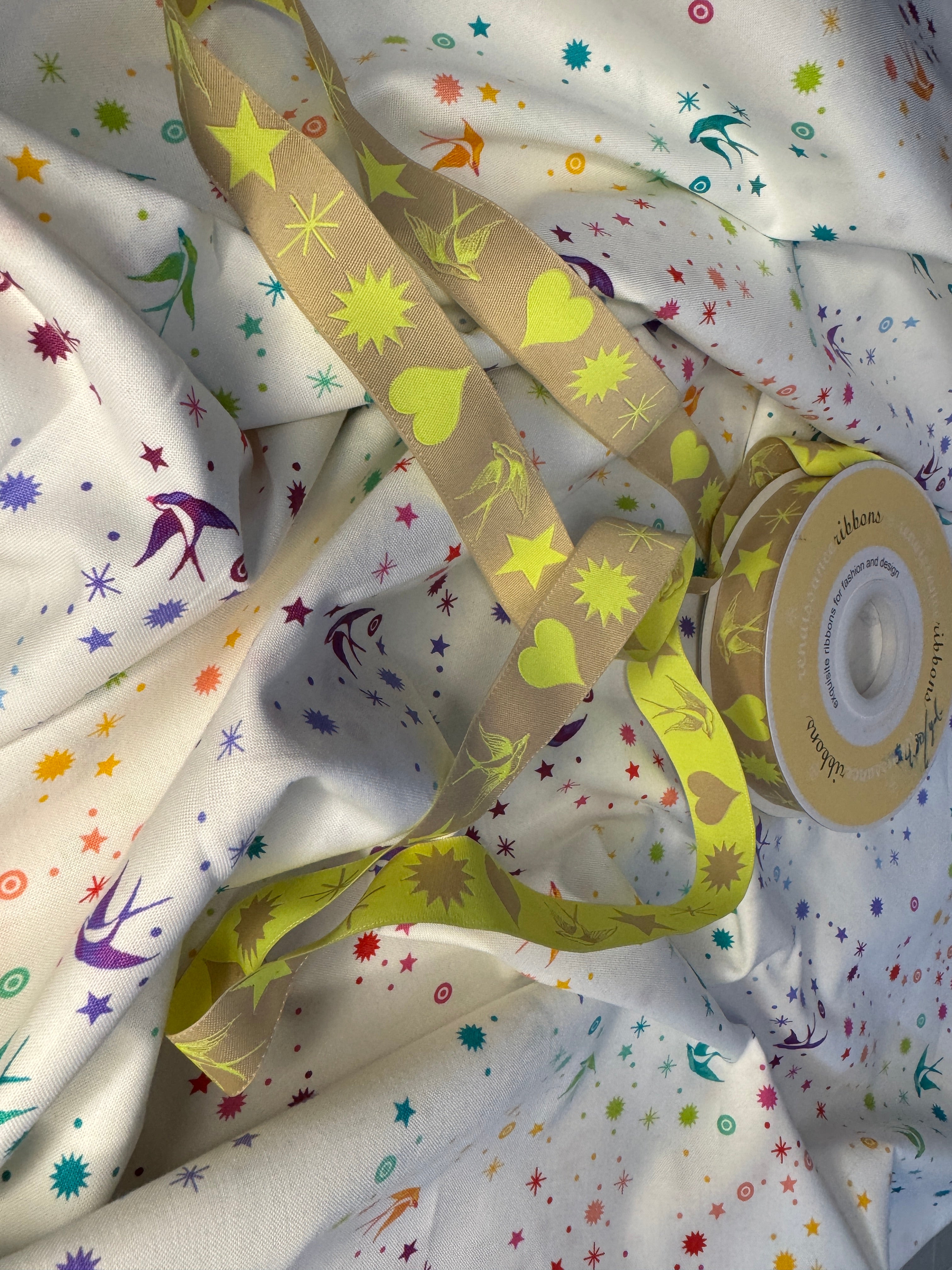 Fairy Flakes Ribbon in Moonbeam 7/8in wide | Tula Pink