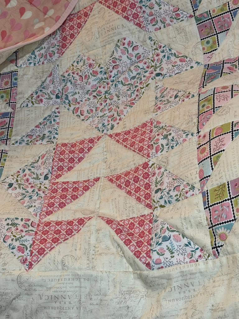 Baby Quilt |Pink & Cream with a big heart