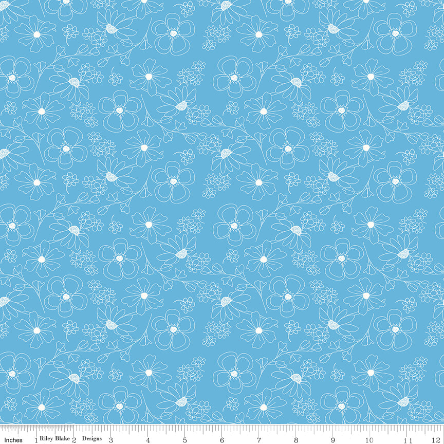 Painted Petals | Outlined Flowers Blue