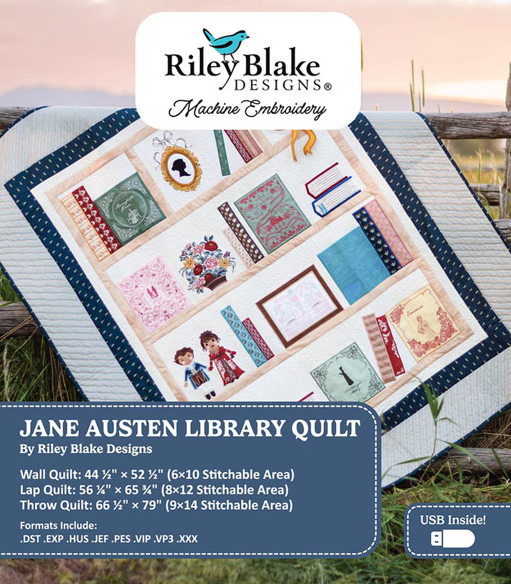 Jane Austen Library Quilt Machine Embroidery