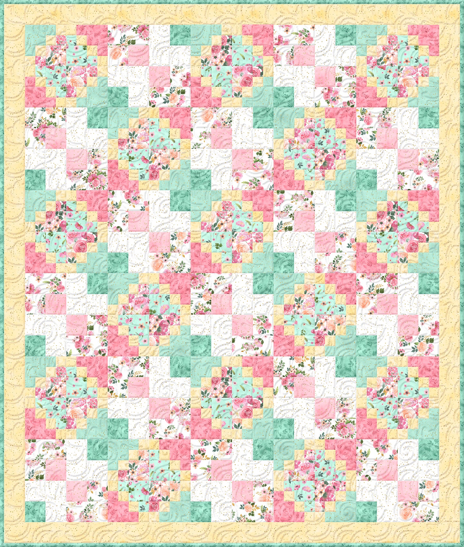 Wilmington Prints Fabrics Peony Blossom Medium Throw Quilt Kit