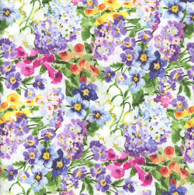 Wilmington Prints Fabrics Floral Flutter Susan Winget Packed Florals White